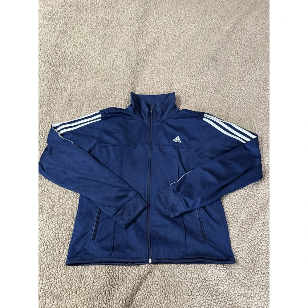 Adidas Mens Navy Blue Three Stripe Full Zip Mesh Track Jacket Mock Neck XL